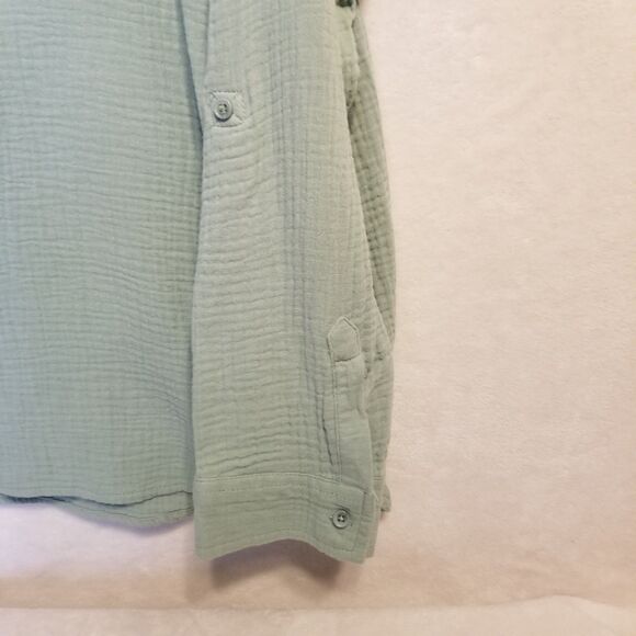 Anne Klein XXL Top Gauze Cotton Roll Tab Sleeve Button Front Sage Green Beachy - Picture 2 of 11